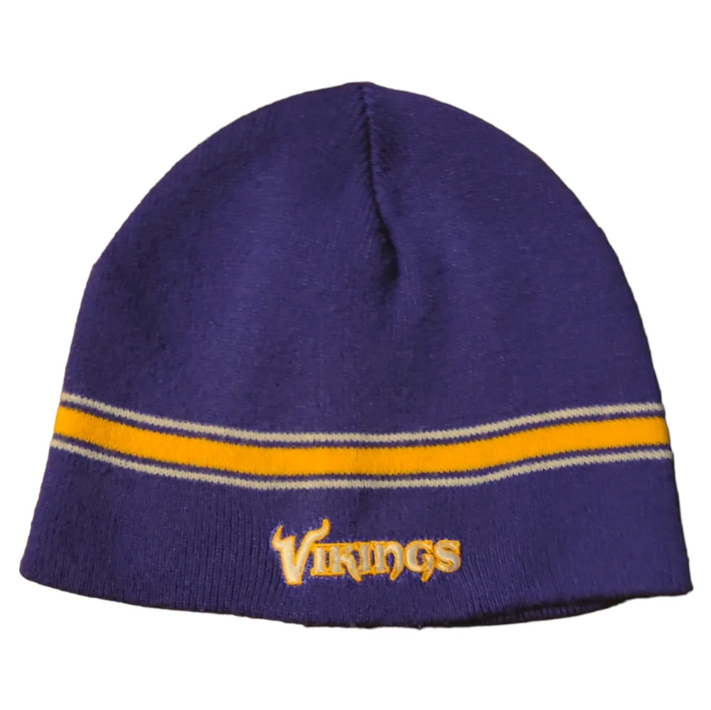 Vtg Vikings NFL Kid's Beanie Hat Cap Purple Gold Knit Embroidered